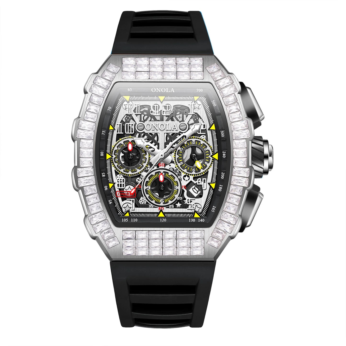 Hot Selling Fashion Fully Automatic Mechanical Watches Men ONOLA Unique Design with Diamond Inlaid Waterproof Tape Men's Watch