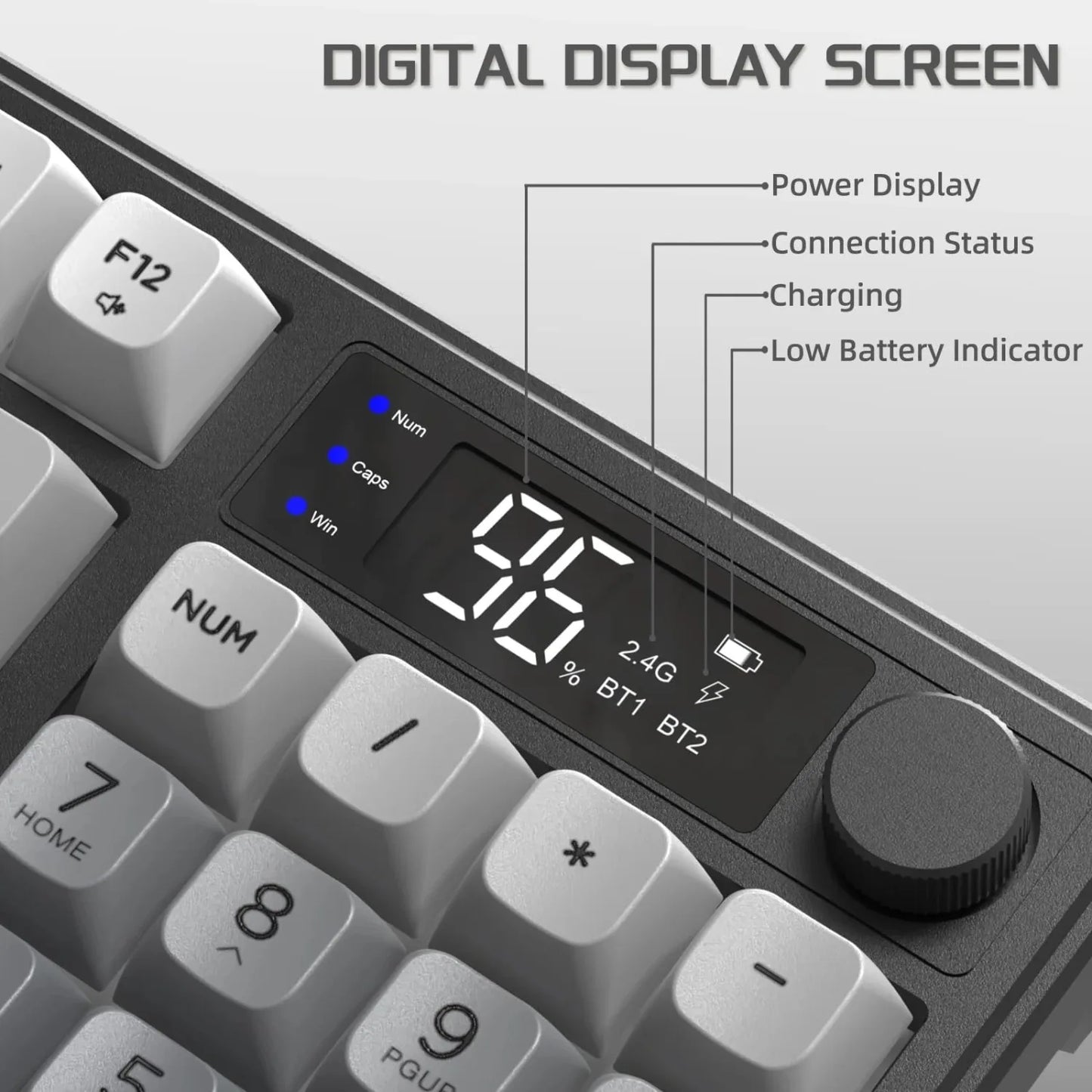 FREEWOLF M96 Wireless Keyboard Knob Control BT/2.4g/Wired, RGB LED Backlight Display, PBT Keycap, 3000mA Battery for PC/Laptop
