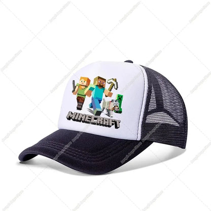 Minecraftes Pixels Kawaii Baseball Cap Boy Cartoon Anime Print Peaked Caps Hip Hop Parent-child Outdoor Mesh Hats Summer Sun Hat