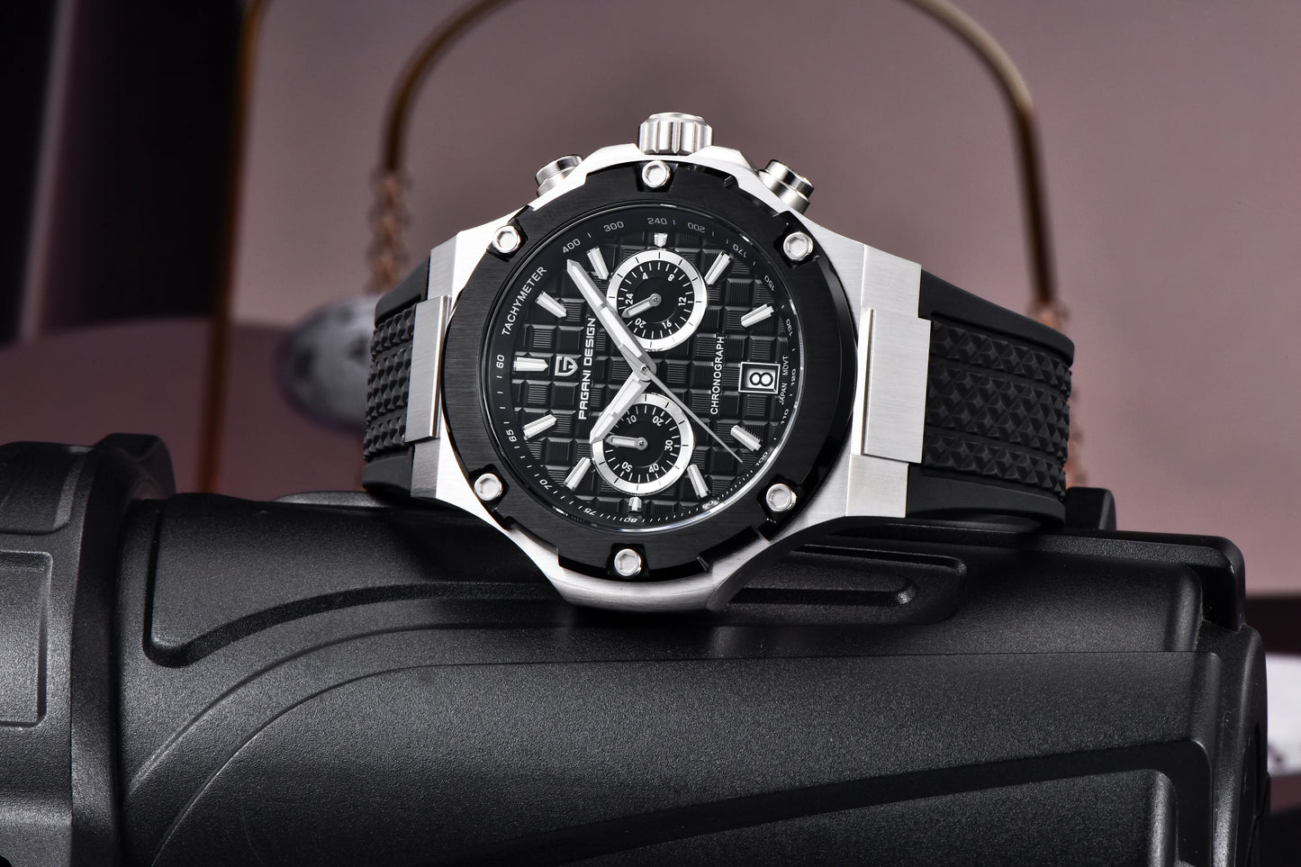 PAGANI DESIGN Men's Watches Luxury Rose Gold Sport Chronograph Japan VK64 Quartz Watch For Men Fluororubber Strap Wristwatch Men