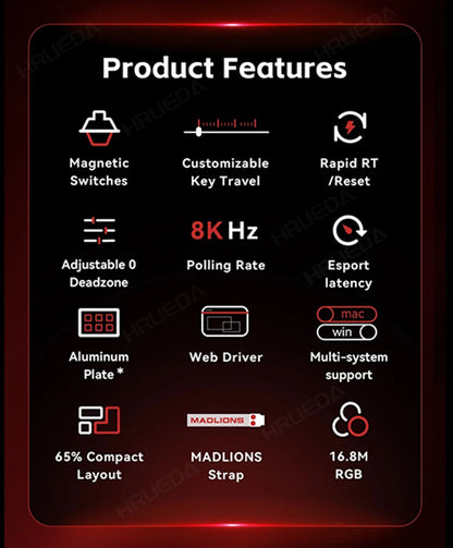 MADLIONS Mad 60he Mad60HE Mad 68HE Teclado mecânico com interruptores magnéticos, com fios, hot-swap, taxa de polling 8K, teclado gaming personalizado