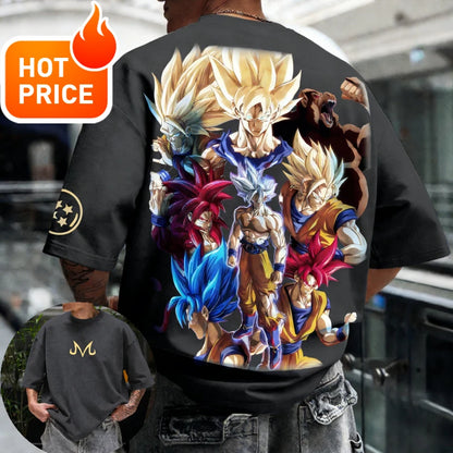 2026 Summer Dragon Ball  T-shirt 100% Cotton Goku All Forms Print Oversized Gym Streetwear Unisex Retro Tee for Adults Kids