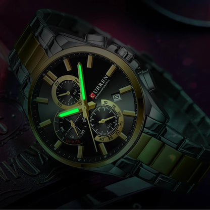 CURREN Men's Stainless Steel Chronograph Watches with Luminous Hands,Triple Sub-Dials Auto Date Fashion Design Quartz Wristwatch