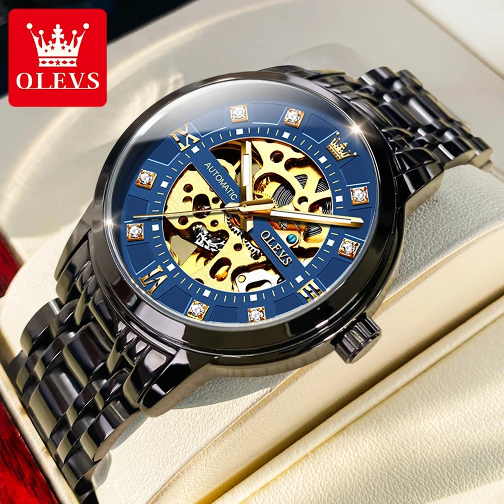 OLEVS 9901 Mens WatchLuxury Hollowing Mechanical Wristwatch Waterproof Luminous Stainless Steel Fashion Automatic Watch For Man