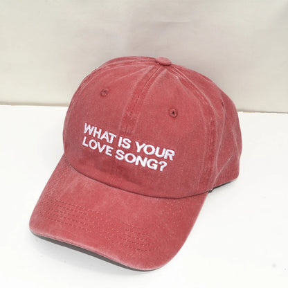 Kpop "What Is Your Love Song" Same Knitted Embroidery Caps,Tour Concert Cap Outdoor Retro Washed Baseball Caps for Women Men