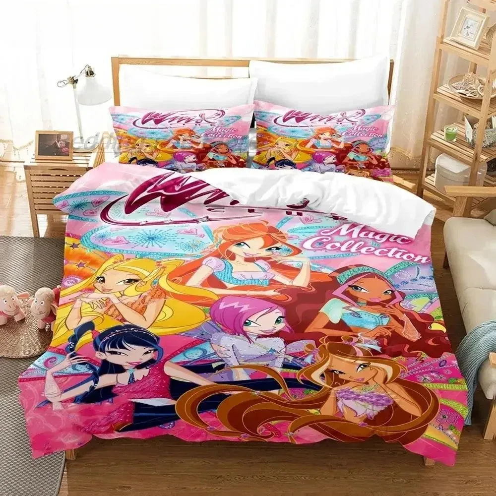 Anime W-Winx Clubs Duvet Cover Pillowcase Bedding Set Adult Boys Girls Bedroom Decoration Children Gift Single Double Large Size