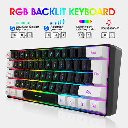 HXSJ USB Computer Keyboard and Mouse Kit with 61-Key Wired RGB Backlight Wired Gaming Mouse Colorful LED Lighting for PC Laptop