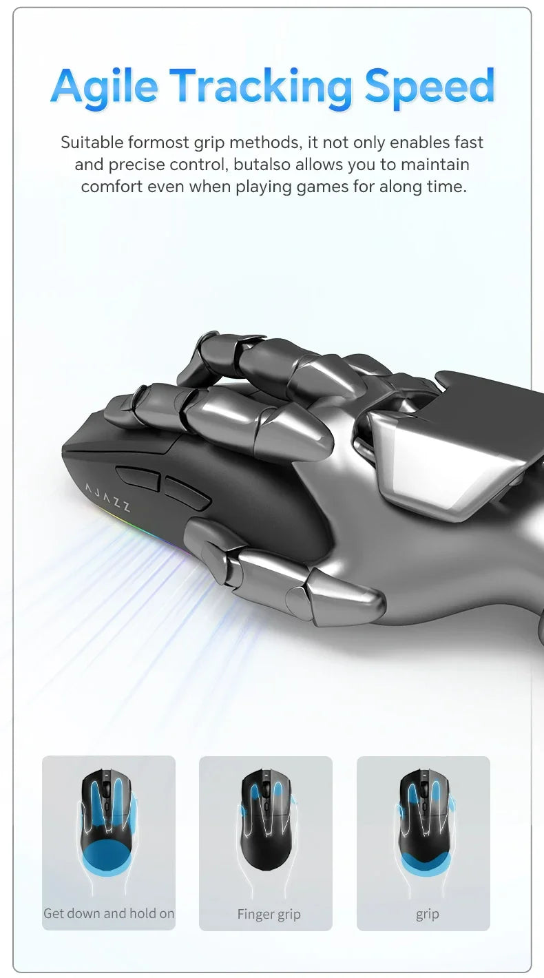 Ratón gaming inalámbrico AJAZZ AJ139 V2 MC/AJ139 PRO con sensor PAW3311/PAW3395, 12000DPI/26000DPI, 500mAh, Bluetooth, para PC
