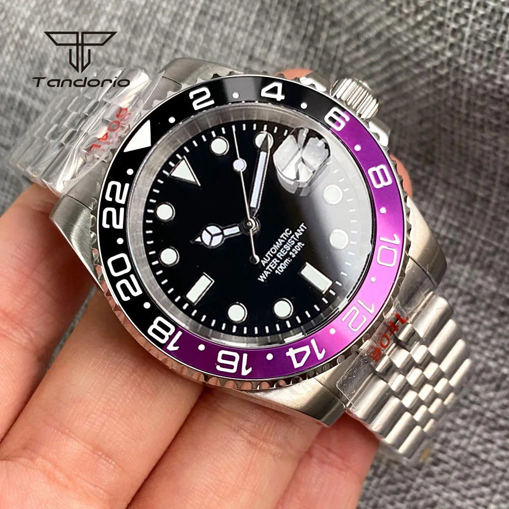 Tandorio 40mm Men's Automatic Watch Date Mechanical Miyota8215/PT5000 Movt Sapphire Business Waterproof Wristwatch Screw Crown