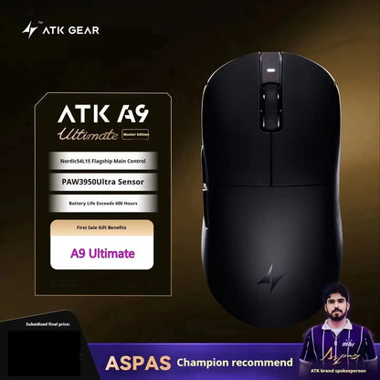 ATK A9 belaidė žaidimų pelė su NearLink technologija, ergonomiška PAW3395, trijų režimų Bluetooth, mažos delsos e. sporto pelė PC