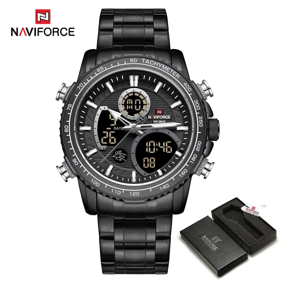 NAVIFORCE Herren-Sportuhr – Originelle Luxus-Armbanduhr aus Edelstahl, wasserdichtes Militärmodell mit doppelter Anzeige