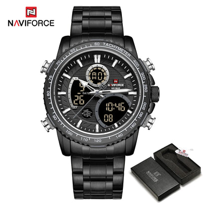 NAVIFORCE Herren-Sportuhr – Originelle Luxus-Armbanduhr aus Edelstahl, wasserdichtes Militärmodell mit doppelter Anzeige