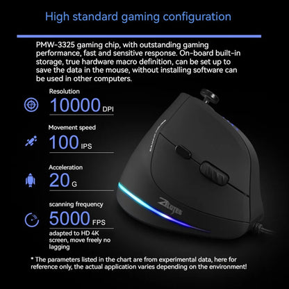 ZELOTES C-18 vertikali pelė, 11 mygtukų optinė pelė, RGB, programuojami vairasvirtės tipo valdikliai, lazerinė žaidimų pelė PC kompiuterių žaidėjams