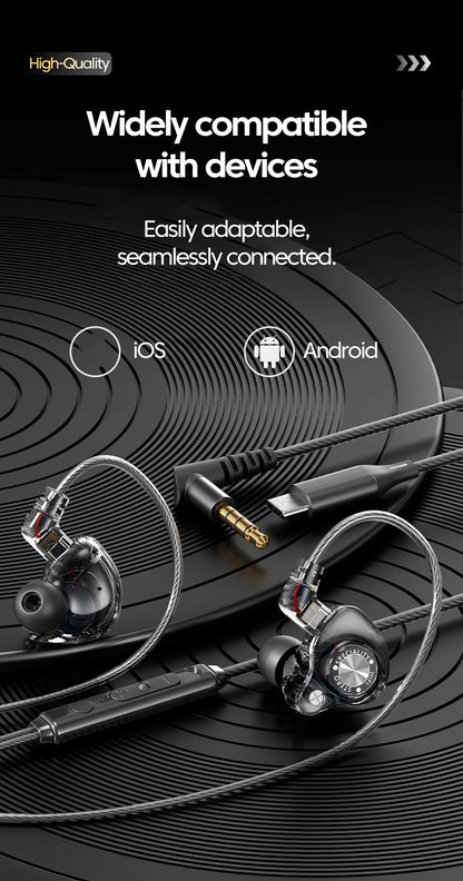 Original 15D Super Bass In-Ear Headphone With Mic 3.5mm AUX/Type-C Digital Chip Headset For iPhone 17 Huawei Xiaomi Android