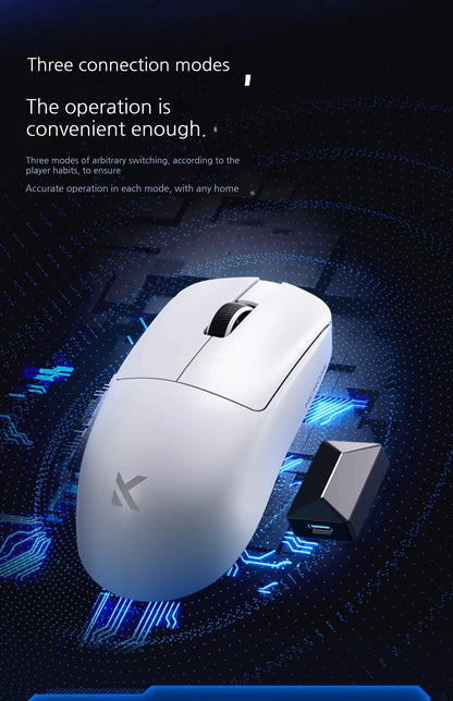 MCHOSE L7 Ultra+ közepes-nagy méretű kézre tervezett gamer e-sport egér, PAW3950, vezeték nélküli, három üzemmódú, könnyű irodai kétmeghajtós számítógépes egér
