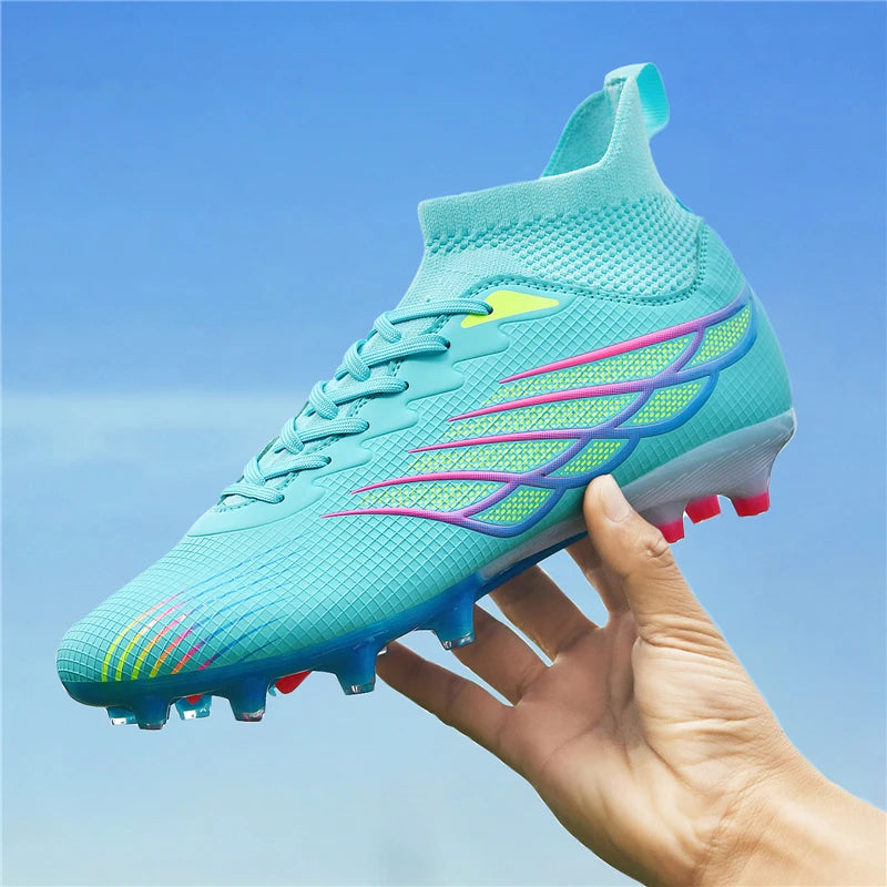 Botas de futebol Superfly FG para exterior, sapatilhas de futebol pretas com pitons, calçado desportivo profissional macio, respirável e confortável, tamanhos grandes