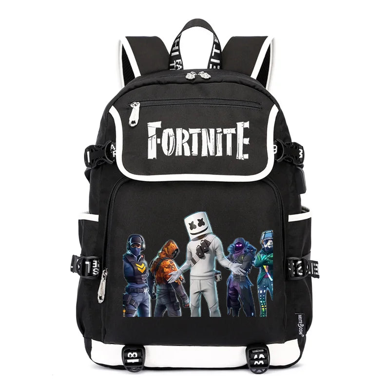 Zaino Fortnites di grande capacità, borsa casual a tracolla con porta USB, unisex, stile anime, cartella per studenti, nuovo regalo di cancelleria elegante