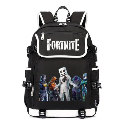 Zaino Fortnites di grande capacità, borsa casual a tracolla con porta USB, unisex, stile anime, cartella per studenti, nuovo regalo di cancelleria elegante