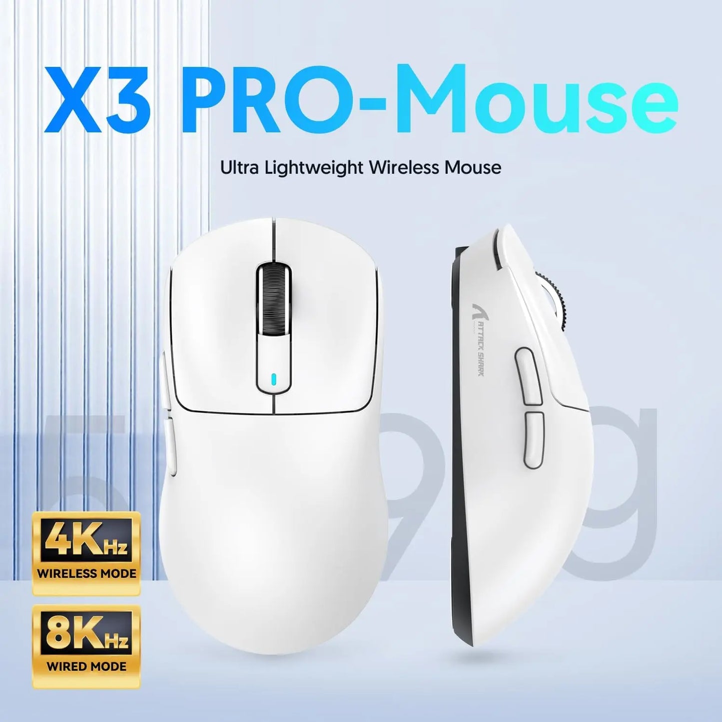 Attack Shark X3/X3PRO 4K/8K Tri-mode Gaming Mouse, PixArt PAW3395 Sensor, 26K DPI, 49g Ultralight,BT/2.4G Wireless/Wired,for PC