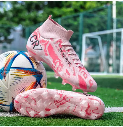 Unisex Teen Low Top Football Shoes Lightweight Elastic Sole Anti Slip Short Spikes Lawn Field Match Training Sneakers