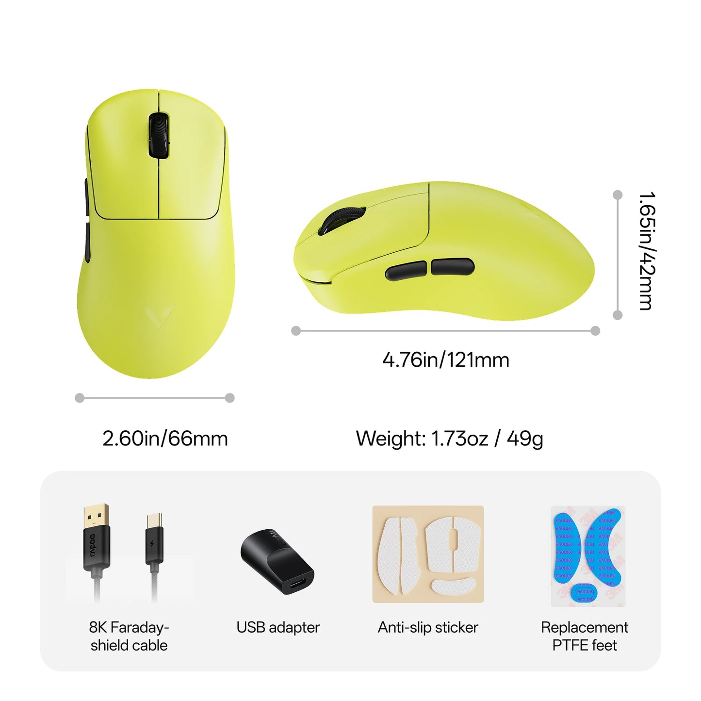 Mouse gaming wireless Rapoo VT3S /VT3S MAX GEN-2, rată de polling wireless True 8K, ultra-ușor, 49g, autonomie a bateriei de până la 750Hr