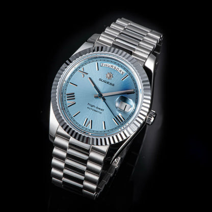 Sugess 40mm Men's Watches Automatic Date Mechanical Day Wristwatch Peacock SL3034 Movement Sapphire Waterproof Luxury Retro New