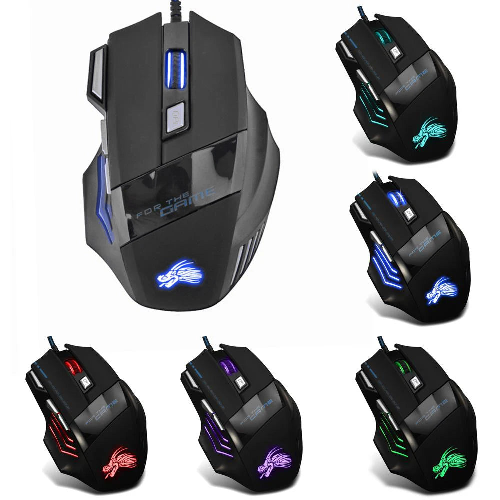 Kabelgebundene Gaming-Maus mit 7-Farben-Hintergrundbeleuchtung, 5500 DPI einstellbar, schwarz, optische kabelgebundene Computer-Gaming-Maus für PC-Gamer und Desktop-Computer