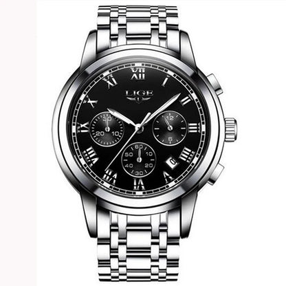 Pánske hodinky LIGE – luxusný chronograf, ležérny športový štýl, vodotesné, celokovové, quartzový strojček