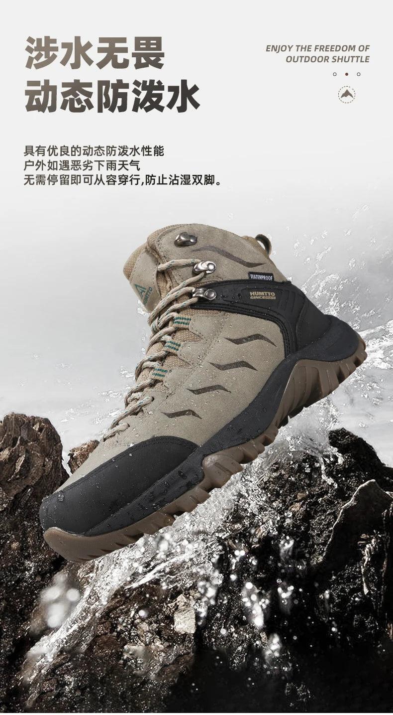 HUMTTO Sapatilhas de Caminhada Impermeáveis para Homem, Botas de Caça Táticas de Deserto, Botas de Trekking pelo Tornozelo para Homem e Mulher, Quentes em Couro