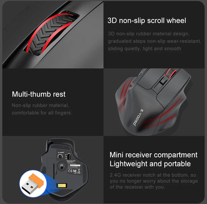E-YOOSO X-31 Pro USB Gaming Large Mouse Support Bluetooth 2.4G Wireless PAW3212 4800 DPI for Gamer Mice Computer Laptop PC