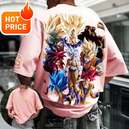 2026 Summer Dragon Ball  T-shirt 100% Cotton Goku All Forms Print Oversized Gym Streetwear Unisex Retro Tee for Adults Kids