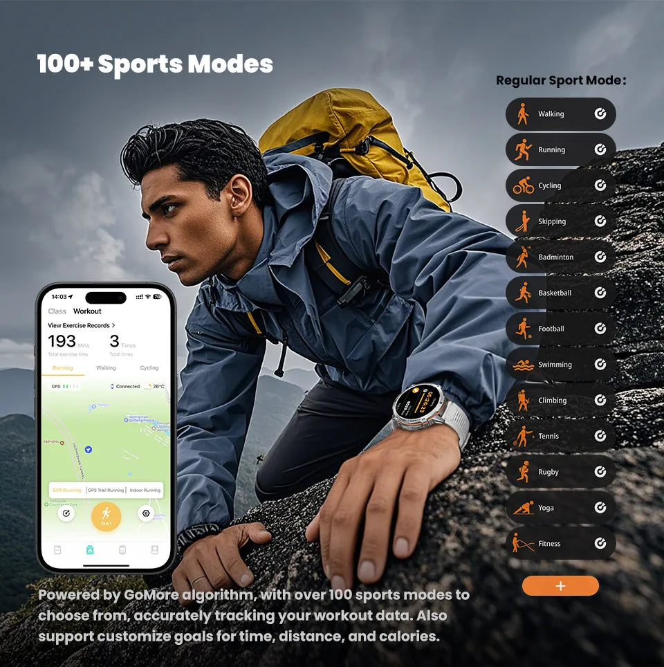 2026 Novo Smartwatch Militar TANK X3 para Homem, Bateria 1000mAh, 10ATM À Prova de Água para Natação, Percurso GPS, Ecrã AMOLED HD de 1.75", Chamadas e Desporto