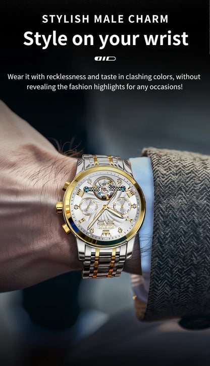 OLEVS 7088 Men Watch Luxury Brand Waterproof Skeleton Automatic Watch HD Fashion Business Men Mechanical Watch Reloj Hombre