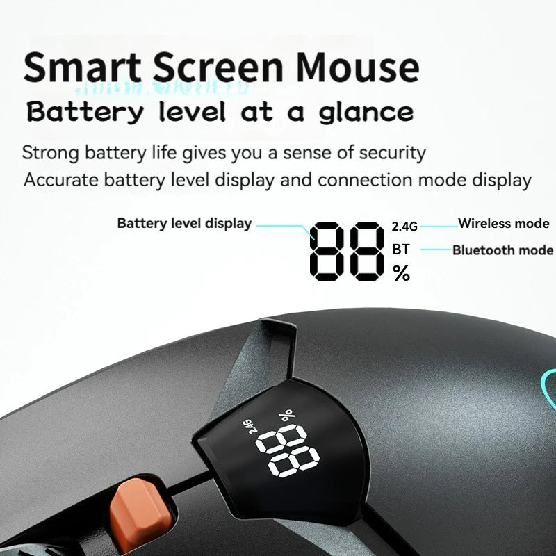 2.4G Bluetooth vezeték nélküli egér kijelzővel, 600mAh nagy kapacitású akkumulátorral, halk gombokkal játékhoz és irodai használatra