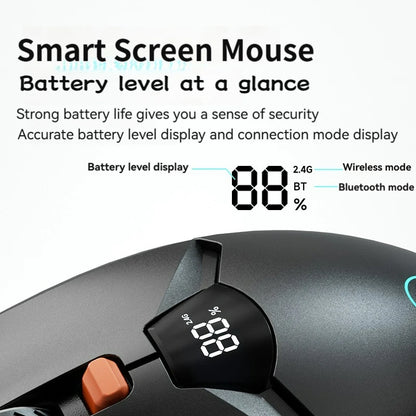 2.4G Bluetooth vezeték nélküli egér kijelzővel, 600mAh nagy kapacitású akkumulátorral, halk gombokkal játékhoz és irodai használatra