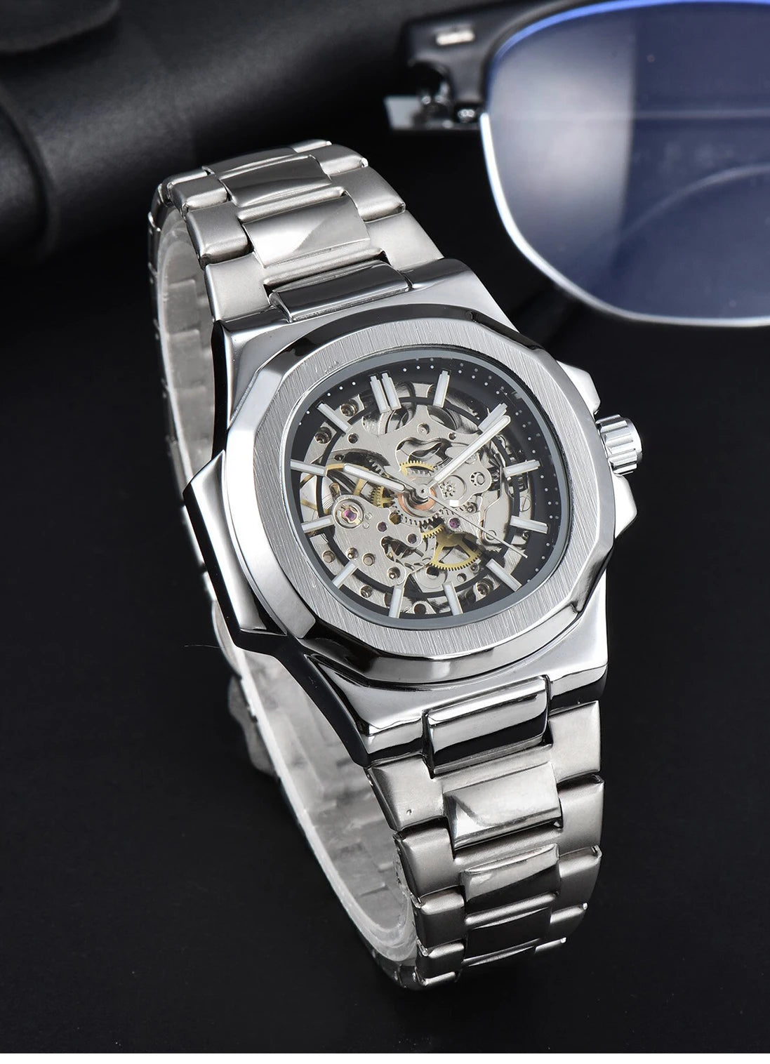LONGLUX HOT SALE automatic mechanical men watch wholesale no logo waterproof skeleton business  stainless steel gift watch