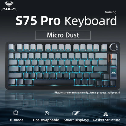 Tastiera meccanica AULA S75 PRO 75% layout personalizzato, retroilluminazione RGB, wireless Bluetooth, tastiera da gaming con schermo e manopola