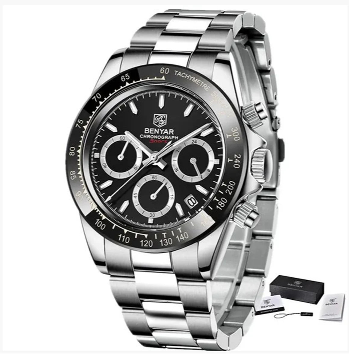 „BENYAR“ vyriški laikrodžiai – prabangus chronografas, sportinis modelis, atsparus vandeniui, pagamintas iš nerūdijančio plieno, su kvarciniu mechanizmu