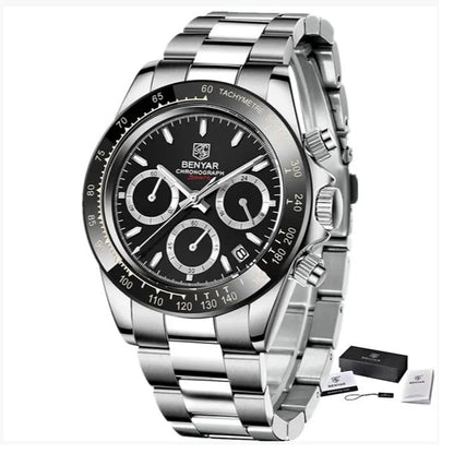 „BENYAR“ vyriški laikrodžiai – prabangus chronografas, sportinis modelis, atsparus vandeniui, pagamintas iš nerūdijančio plieno, su kvarciniu mechanizmu