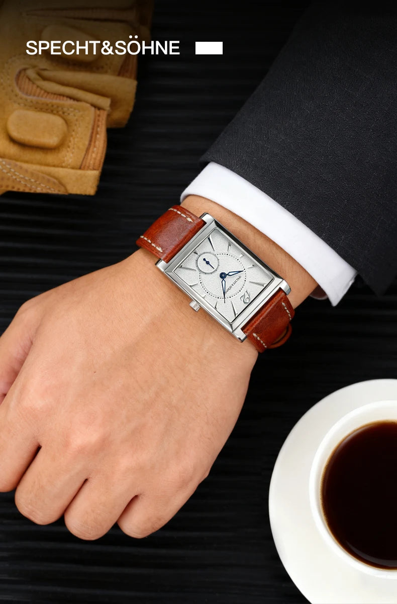 Specht & Söhne 2025 New fashion Square Watch For Men Chronograph Sports Watches Stainless Steel Sapphire Crystal 50M Waterproof