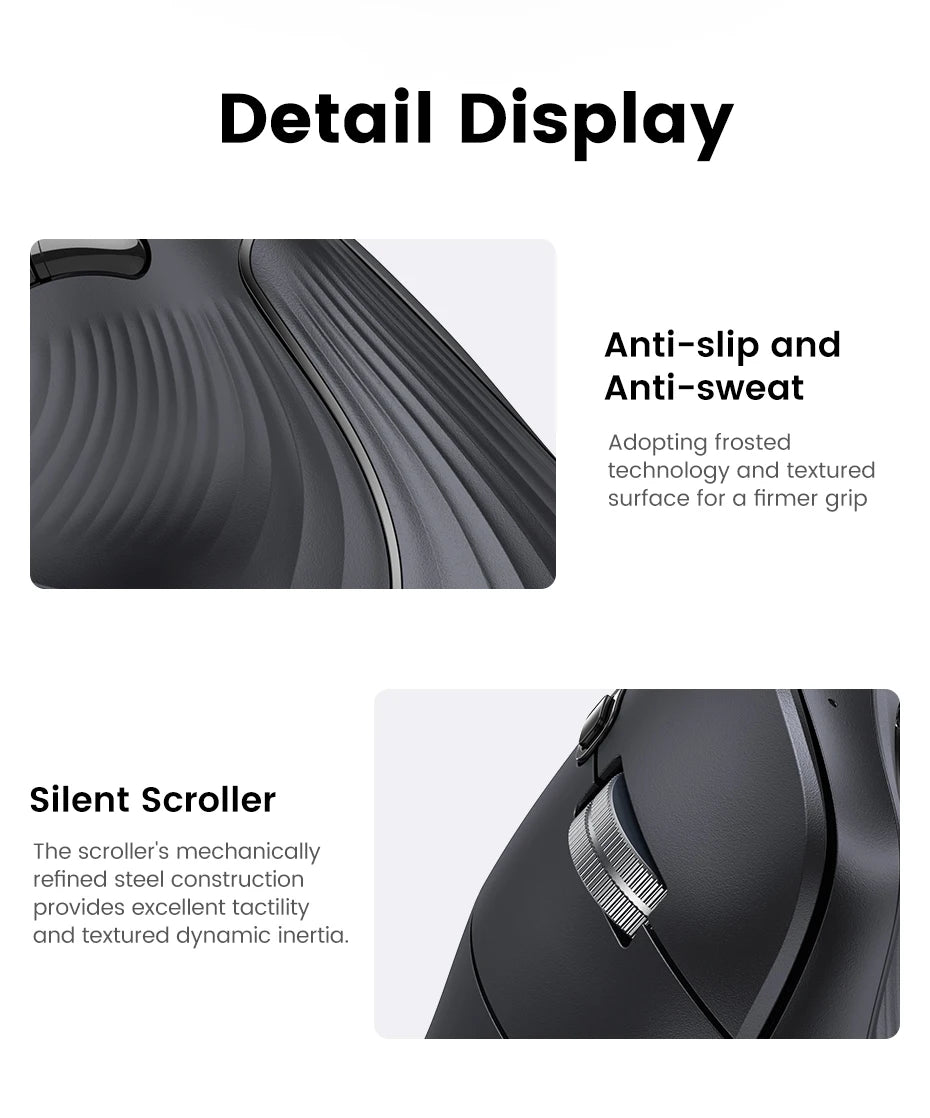 Langaton Bluetooth 5.0 2.4G -hiiri, ergonominen, 4000DPI, 6 hiljaista painiketta, MacBookille, tableteille, kannettaville tietokoneille ja PC:lle