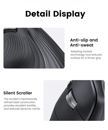 Langaton Bluetooth 5.0 2.4G -hiiri, ergonominen, 4000DPI, 6 hiljaista painiketta, MacBookille, tableteille, kannettaville tietokoneille ja PC:lle