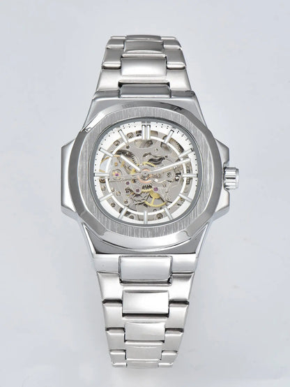 LONGLUX HOT SALE automatic mechanical men watch wholesale no logo waterproof skeleton business  stainless steel gift watch
