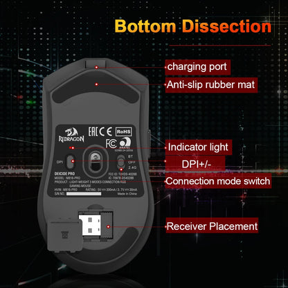 REDRAGON DEICIDE M816 PRO RGB USB Support Bluetooth 2.4G Wireless Gaming Mouse 26000 DPI 6 Buttons for Gamer Wired Mice Computer