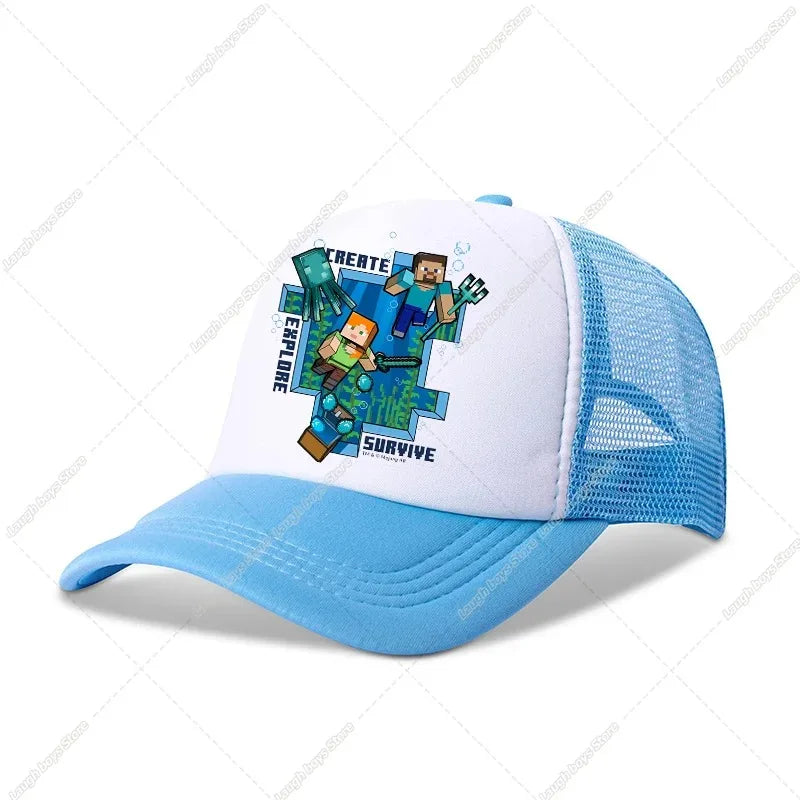 Minecraftes Pixels Kawaii Baseball Cap Boy Cartoon Anime Print Peaked Caps Hip Hop Parent-child Outdoor Mesh Hats Summer Sun Hat