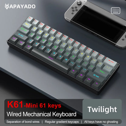 Teclado mecánico mini APAYADO K61, con cable, 61 teclas, Phantom RGB, negro/blanco, interruptor mecánico rojo/azul para gaming, portátil 60%
