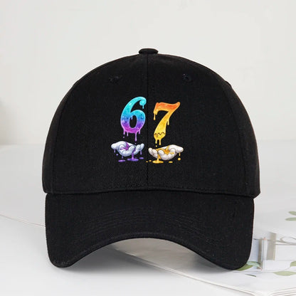 Colorful Dripping Number 67 Print Baseball Cap Adjustable Unisex Cartoon Streetwear Sun Hat