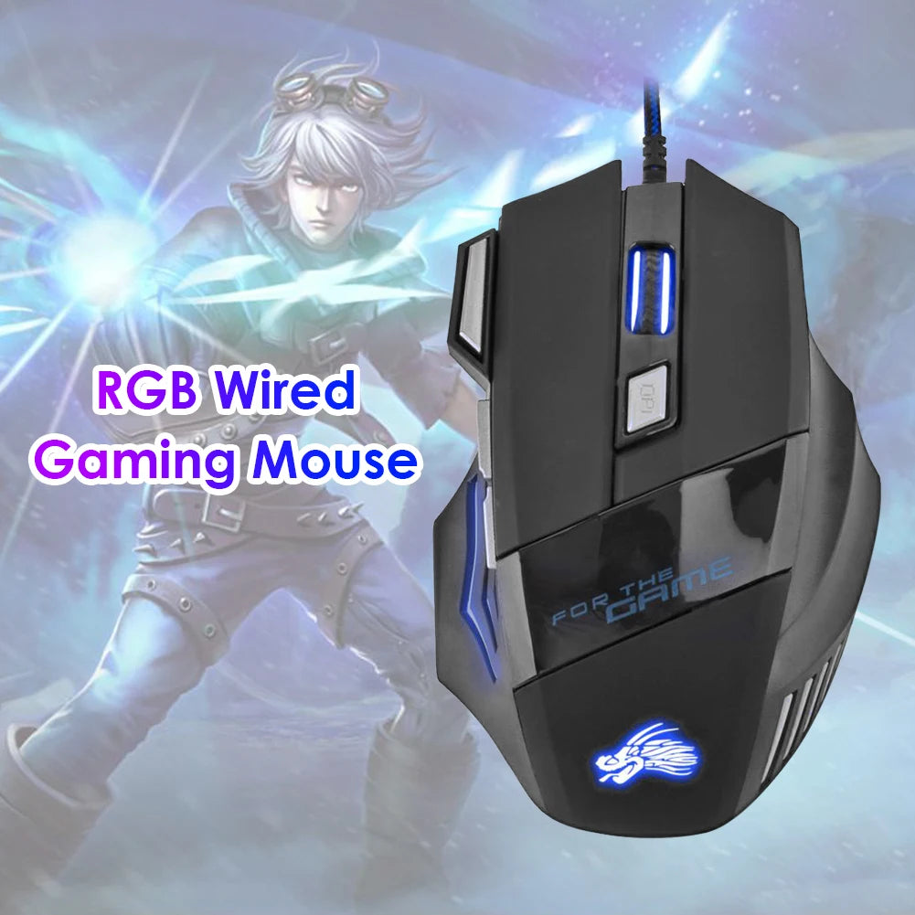 Kabelgebundene Gaming-Maus mit 7-Farben-Hintergrundbeleuchtung, 5500 DPI einstellbar, schwarz, optische kabelgebundene Computer-Gaming-Maus für PC-Gamer und Desktop-Computer