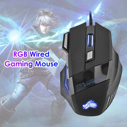 Kabelgebundene Gaming-Maus mit 7-Farben-Hintergrundbeleuchtung, 5500 DPI einstellbar, schwarz, optische kabelgebundene Computer-Gaming-Maus für PC-Gamer und Desktop-Computer