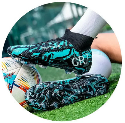 Unisex Teen Low Top Football Shoes Lightweight Elastic Sole Anti Slip Short Spikes Lawn Field Match Training Sneakers